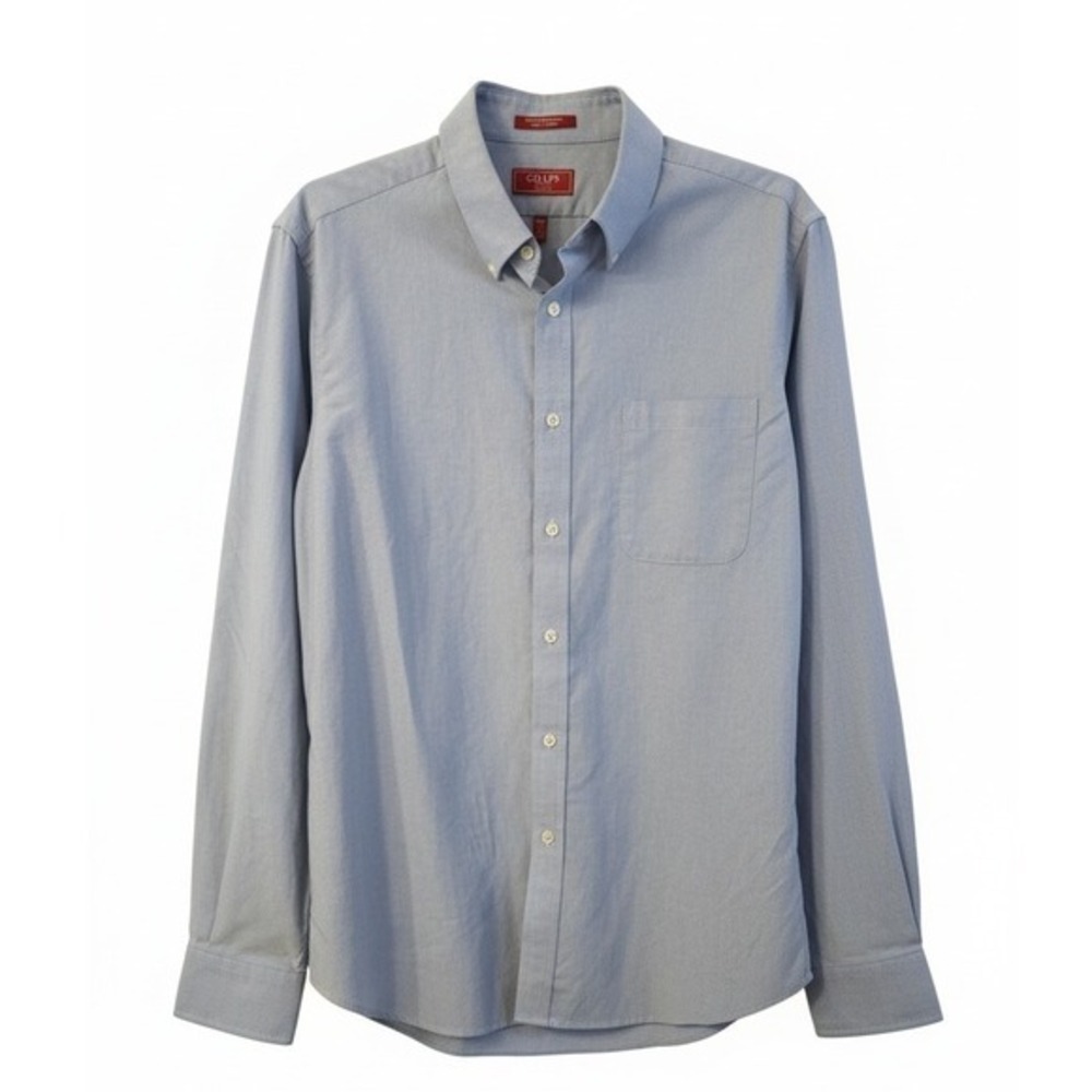 Chaps Mens Long Sleeve Dress Shirt 16 1/2 36/37 Slim Fit Wrinkle Free Blue-Gray